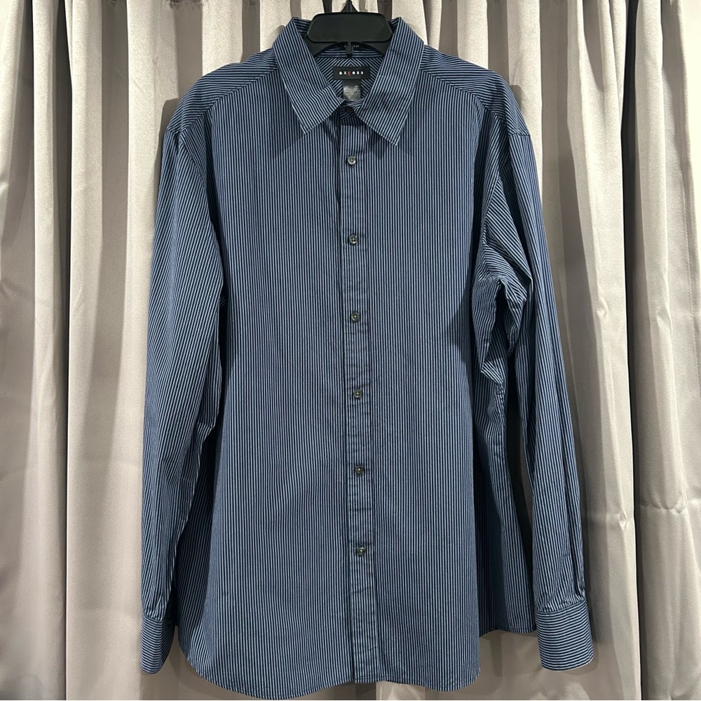 Axcess Men’s Long Sleeve Button Down Casual Shirt XXL Strip Navy White
